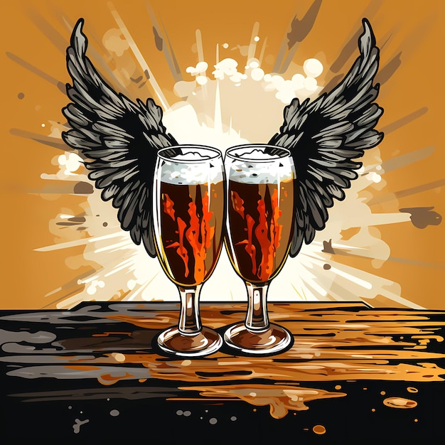 Een paar glazen bier met vleugels op tafel Generatieve AI