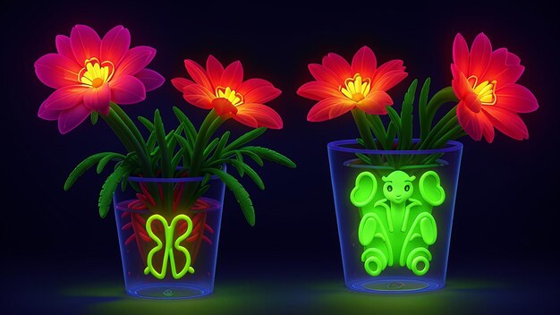 Een paar gloeiende bloemen Neon Color Generated Ai