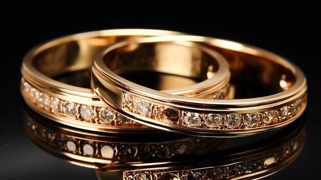 Een paar gouden armbanden met diamanten.