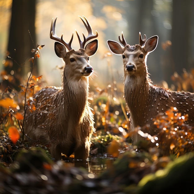 een paar herten in het bos