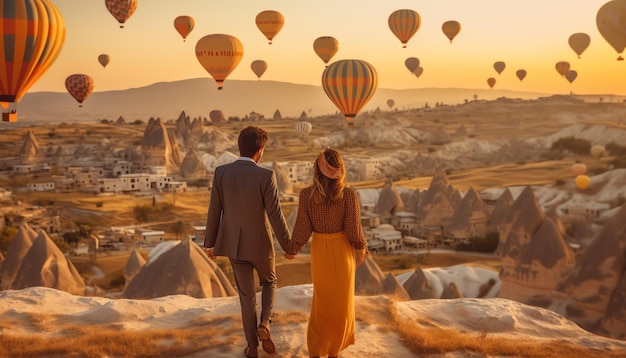 Een paar in een heteluchtballon van Cappadocië