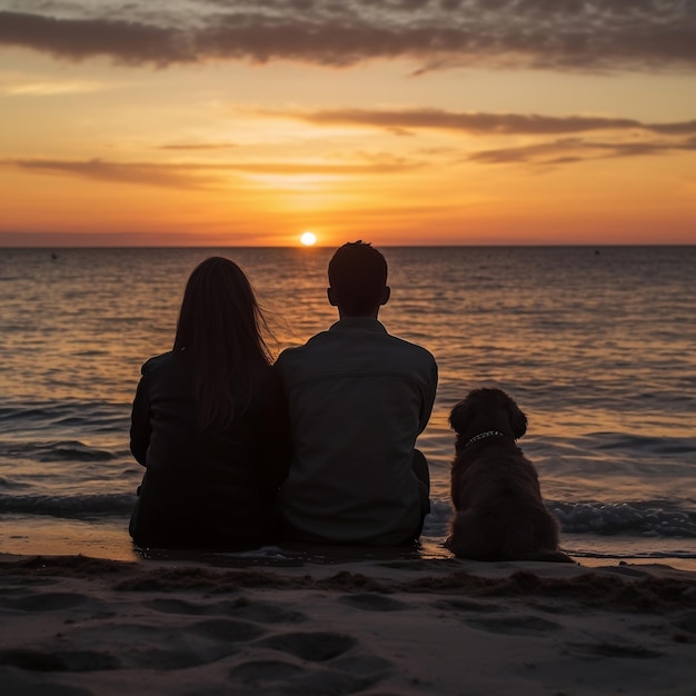 Een paar kijken naar zonsondergang op het strand Generatieve AI