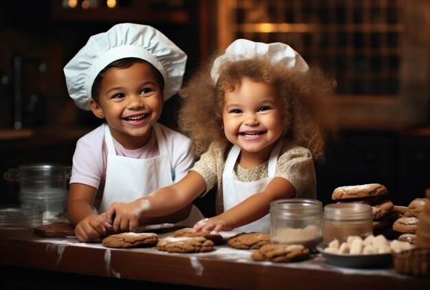 Foto een paar kinderen bereiden kerstkoekjes voor