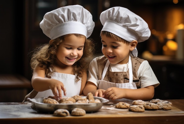 Een paar kinderen bereiden kerstkoekjes voor