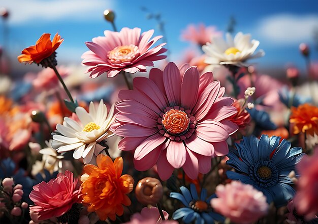 Een paar kleurrijke wilde bloemen en prachtige lenteweiden in de zonnige zomer