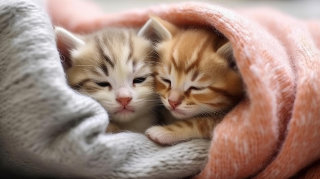 Een paar knuffelige kittens nestelden zich tegen elkaar, gegenereerd door AI