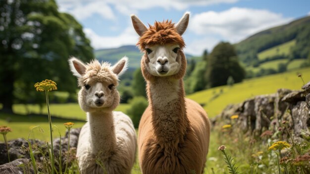 Een paar lama's in de groene weide