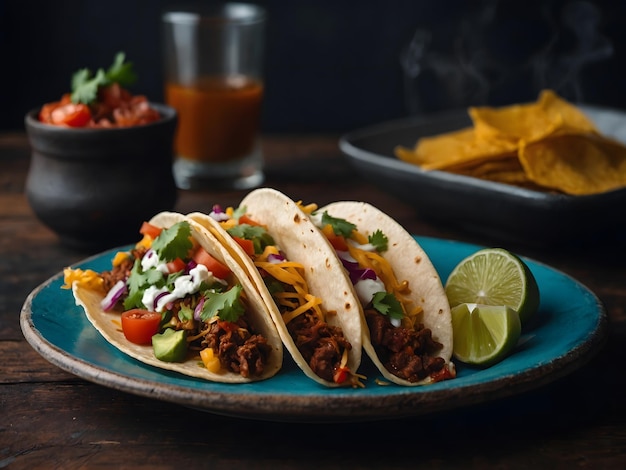 Een paar Mexicaanse taco's op tafel.