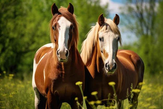 Een paar paarden in de wei