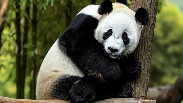 Foto een paar panda's die elkaar knuffelen in een bamboeswoud