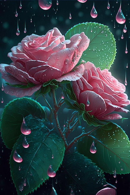 Een paar roze rozen die naast elkaar generatieve ai zitten