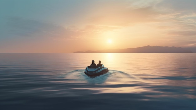 Een paar rustig zeilend op een jetskiGenerative AI