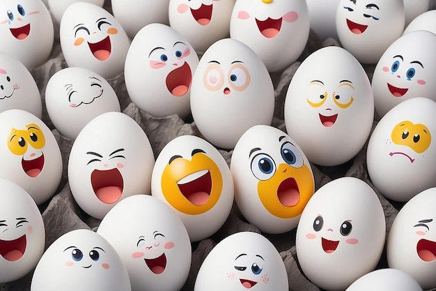 Een paar schattige eieren met verschillende gezichtsuitdrukkingen, blij en verward.