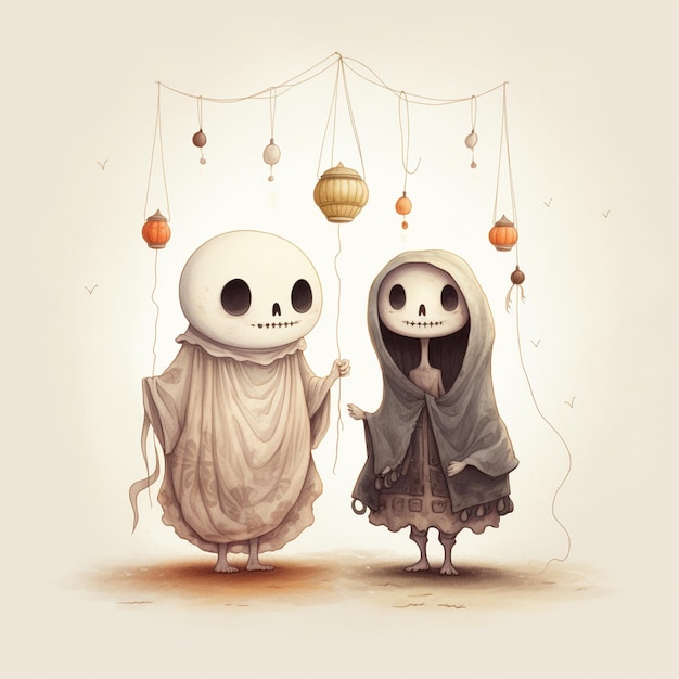 Een paar schattige kleine spook halloween ansichtkaart feest uitnodiging illustratie