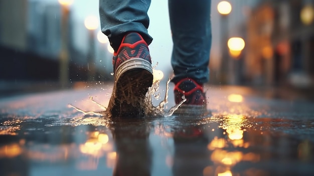 een paar schoenen die in een plas liggen