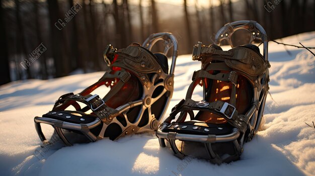 Foto een paar sneeuwschoenen met stijgijzers