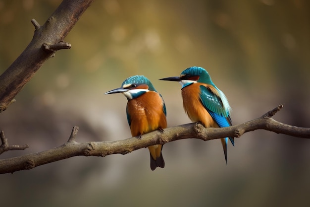 Een paar vogels die een tak delen