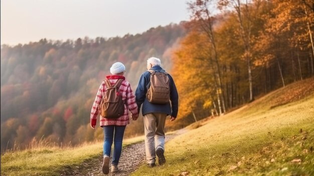 Een paar wandelen in de bergen met een rugzak