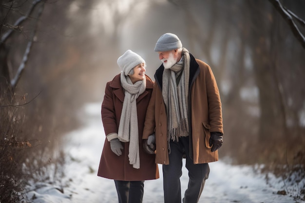 Een paar wandelen in de sneeuw