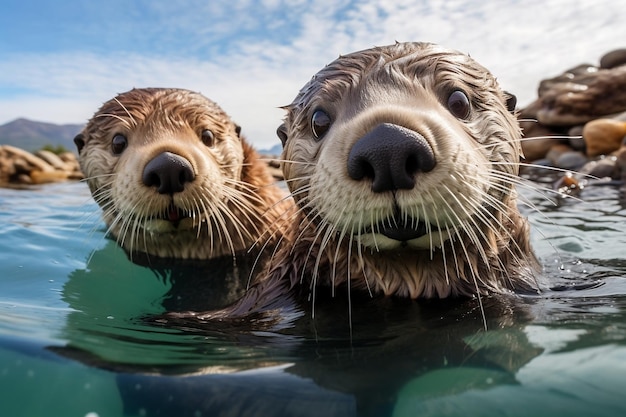 Een paar zeeotters die in het water spetteren en generatieve AI verrukken