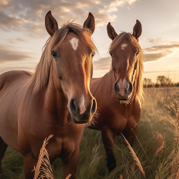 een paard loopt door een groen veld