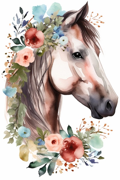 Een paard met een bloemenkrans erop