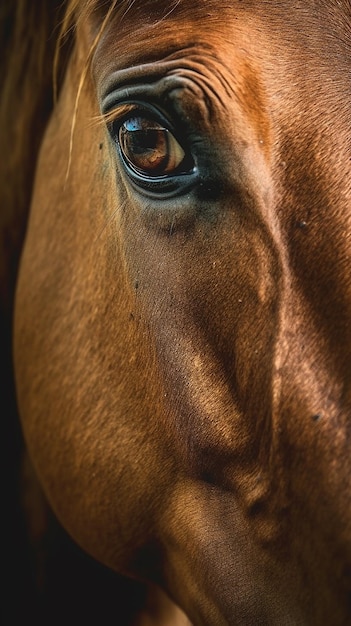 een paard met een bruin oog en een bruin oog