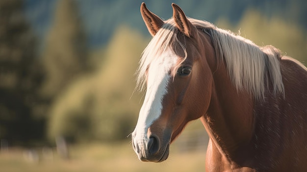 Een paard met een witte gloed op zijn gezicht