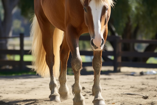 Een paard met nieuw getrimde hoeven en een schone vacht