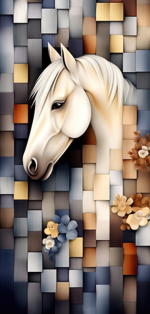 Een paard met witte manen en bloemen