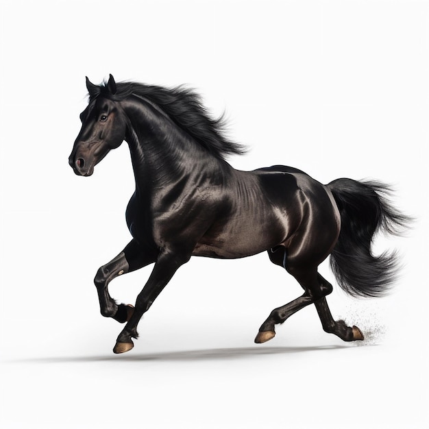 Een paard met zwarte manen en staart rent.