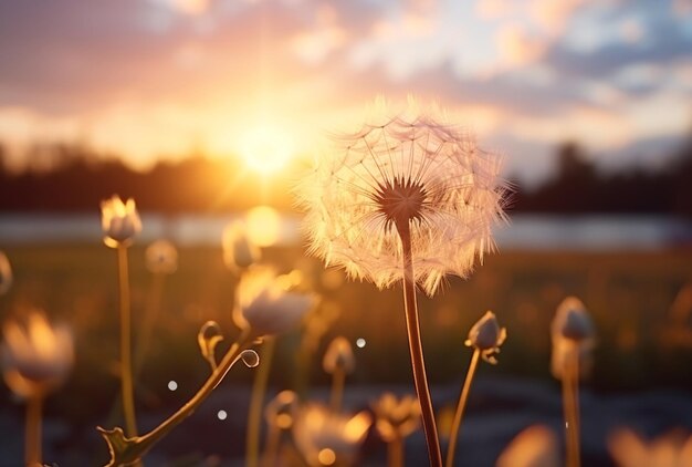 Foto een paardenbloem met de zon achter zich