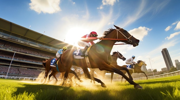 een paardenrace met het nummer 5 op de rug