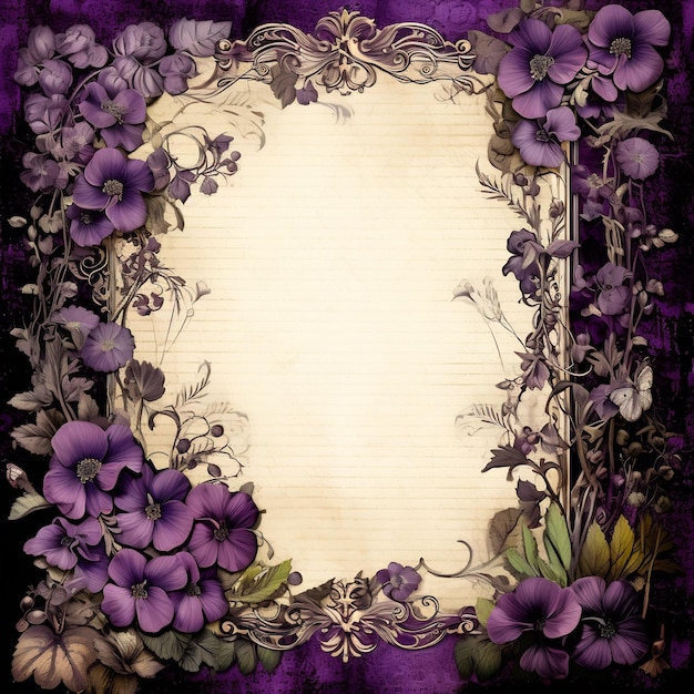 een paars-witte foto van bloemen en een frame met een witte achtergrond
