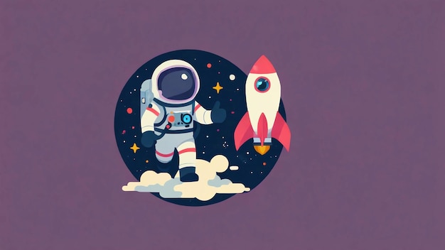 Foto een paarse achtergrond met een ruimteschip en een raket astronaut raket icoon vector illustratie