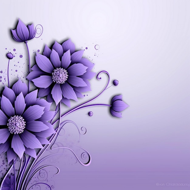 Een paarse achtergrond met paarse bloemen en bladeren