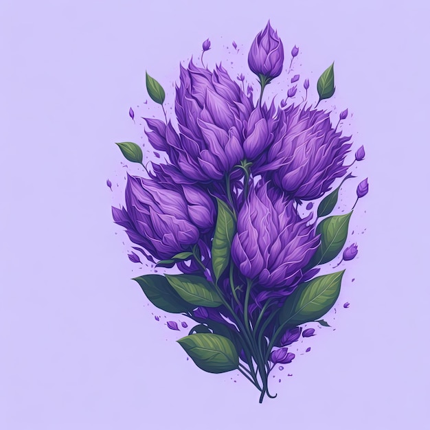 Een paarse bloem met bladeren en het woord tulpen erop