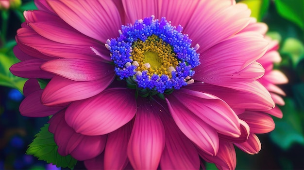 Een paarse bloem met een blauw hart