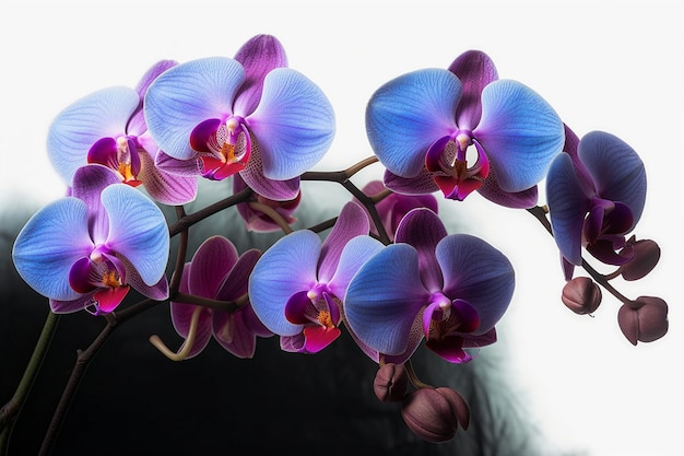 Een paarse en blauwe orchidee met het woord orchidee erop