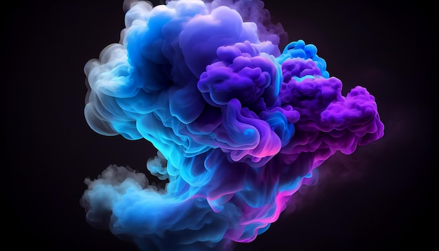 Een paarse en blauwe rookwolk wordt in de lucht gedropt