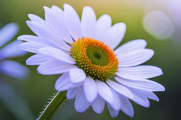 een paarse en gele bloem met een groen hart.