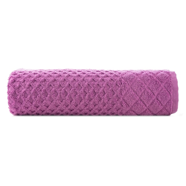 Een paarse handdoek met een ruitpatroon.