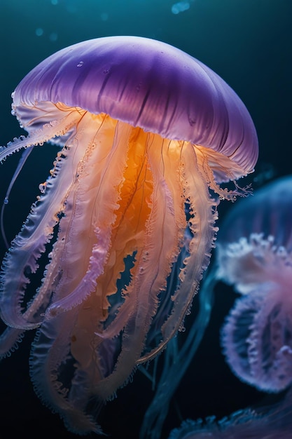 een paarse kwallen met paarse en oranje kleuren in het midden