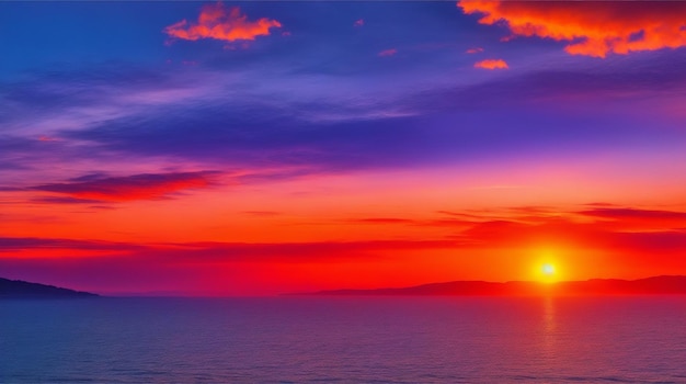 Een paarse lucht met een zonsondergang boven een waterlichaam