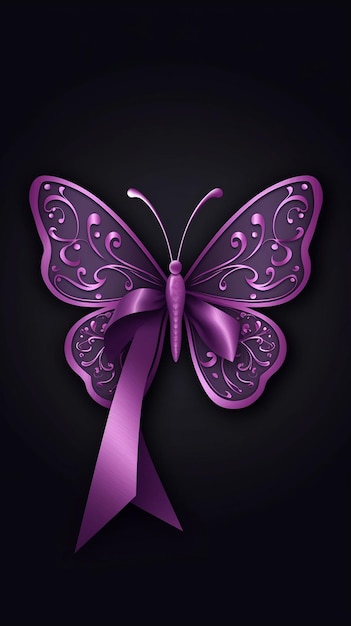 een paarse vlinder met een lintje eraan.
