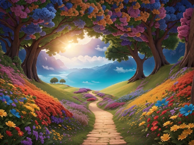 Een pad door de bloemen.
