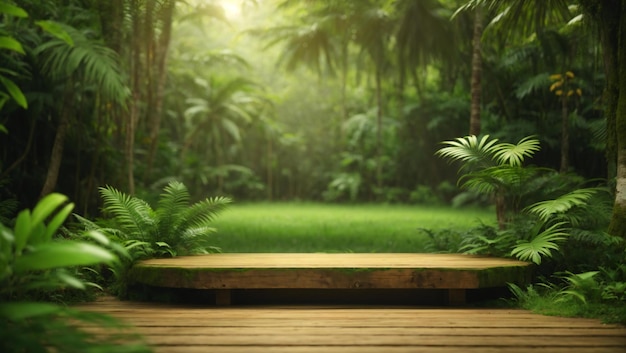 een pad door de jungle met palmbomen en een houten pad