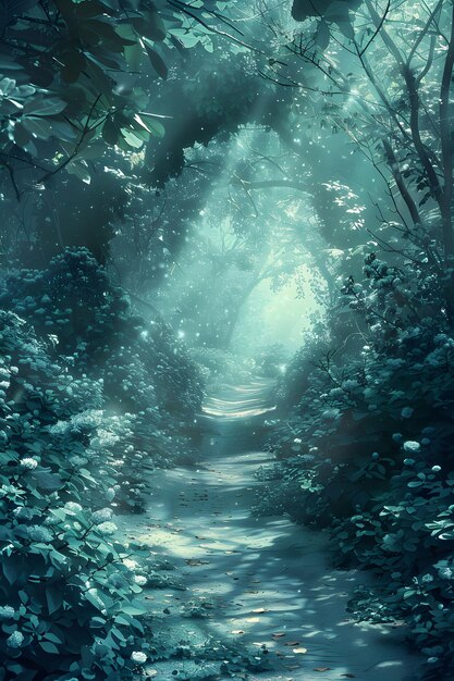 Foto een pad door een bos met een pad er doorheen.