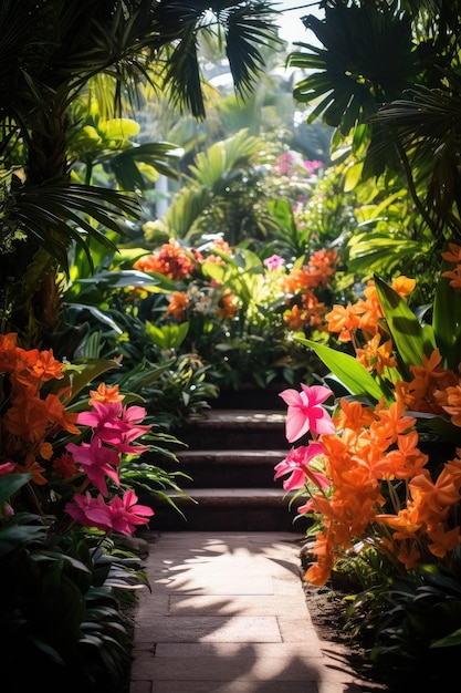 een pad door een tropische tuin