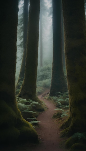 Foto een pad door het bos met een pad door het woud.